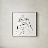 Line Dog Bloodhound I by Chris Paschke. Shown in a crisp white glass frame for a clean and minimalist style. Available as an archival giclee rolled canvas, fine art paper, or poster print. SKU 63546a.
