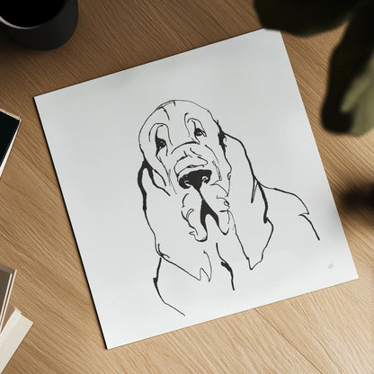 Line Dog Bloodhound II by Chris Paschke. Shown as a detailed flat fine art print, highlighting archival giclee quality. Available as an archival giclee rolled canvas, fine art paper, or poster print. SKU 63547a.