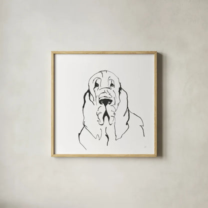 Line Dog Bloodhound II by Chris Paschke. Shown in a natural wood glass frame for a timeless modern aesthetic. Available as an archival giclee rolled canvas, fine art paper, or poster print. SKU 63547a.
