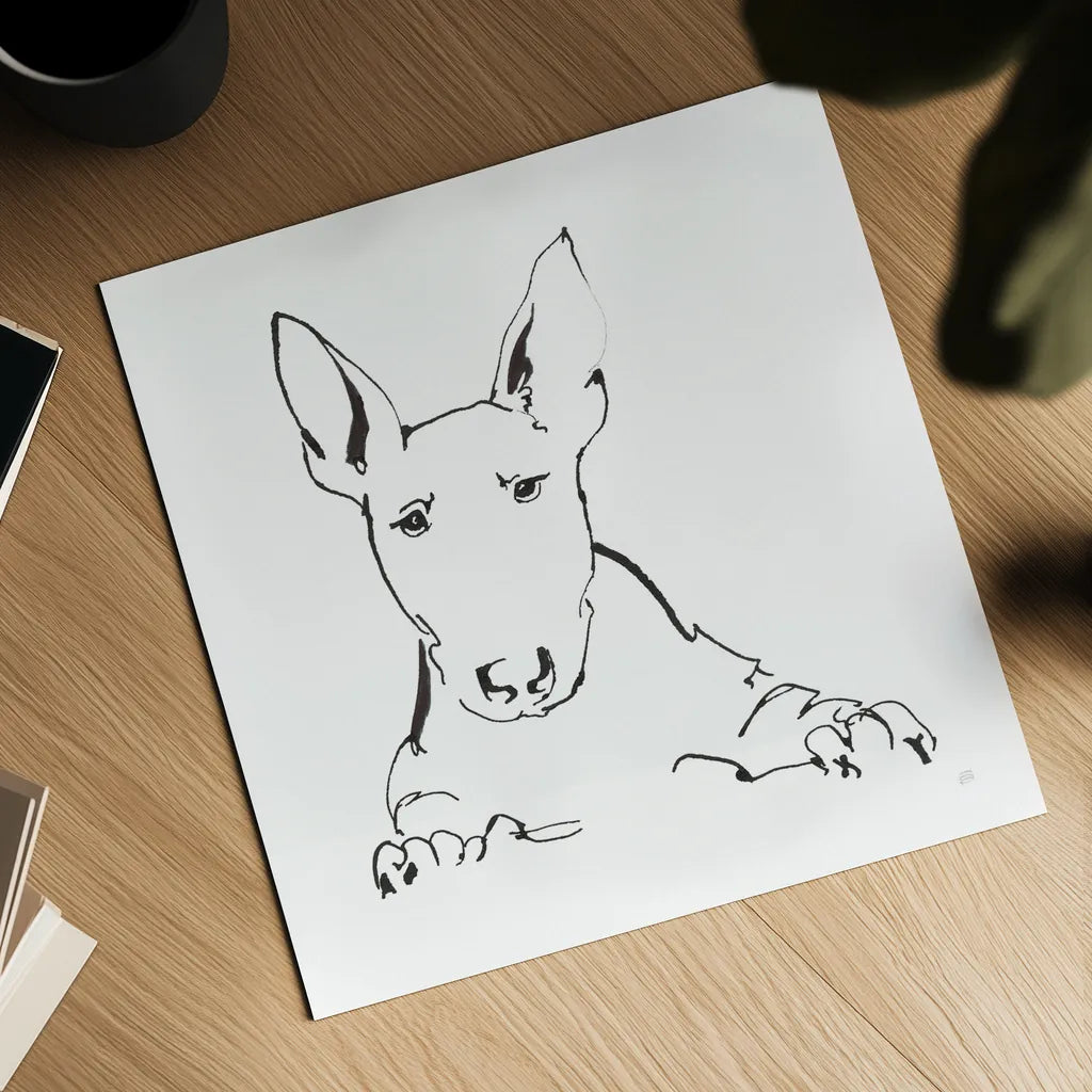Line Dog Bull Terrier by Chris Paschke. Shown as a detailed flat fine art print, highlighting archival giclee quality. Available as an archival giclee rolled canvas, fine art paper, or poster print. SKU 63548a.