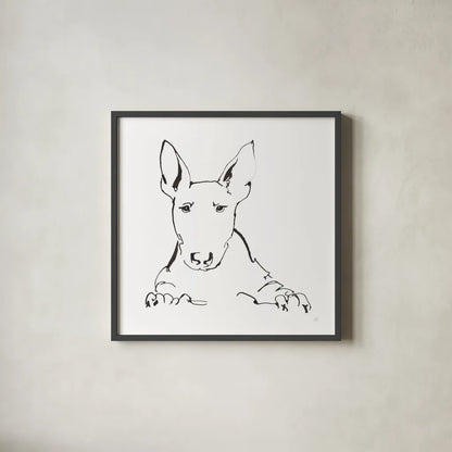 Line Dog Bull Terrier by Chris Paschke. Shown in a sleek black glass frame for a contemporary gallery look. Available as an archival giclee rolled canvas, fine art paper, or poster print. SKU 63548a.