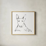 Line Dog Bull Terrier by Chris Paschke. Shown in a natural wood glass frame for a timeless modern aesthetic. Available as an archival giclee rolled canvas, fine art paper, or poster print. SKU 63548a.