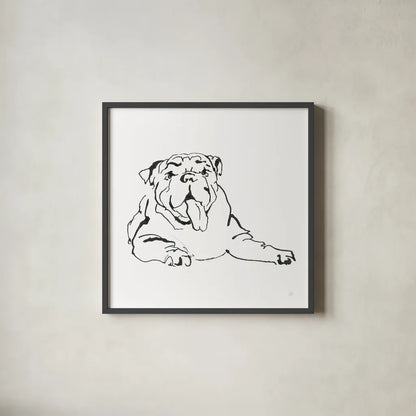 Line Dog Bulldog I by Chris Paschke. Shown in a sleek black glass frame for a contemporary gallery look. Available as an archival giclee rolled canvas, fine art paper, or poster print. SKU 63549a.