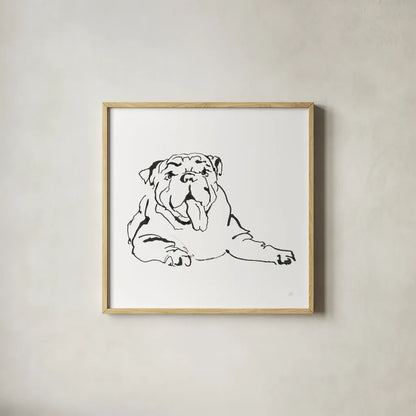 Line Dog Bulldog I by Chris Paschke. Shown in a natural wood glass frame for a timeless modern aesthetic. Available as an archival giclee rolled canvas, fine art paper, or poster print. SKU 63549a.