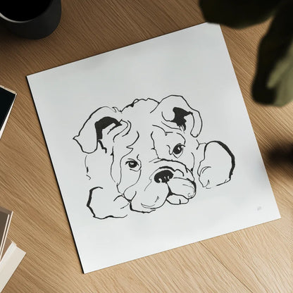 Line Dog Bulldog II by Chris Paschke. Shown as a detailed flat fine art print, highlighting archival giclee quality. Available as an archival giclee rolled canvas, fine art paper, or poster print. SKU 63550a.