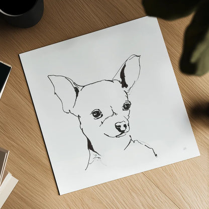 Line Dog Chihuahua by Chris Paschke. Shown as a detailed flat fine art print, highlighting archival giclee quality. Available as an archival giclee rolled canvas, fine art paper, or poster print. SKU 63551a.