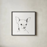 Line Dog Chihuahua by Chris Paschke. Shown in a sleek black glass frame for a contemporary gallery look. Available as an archival giclee rolled canvas, fine art paper, or poster print. SKU 63551a.