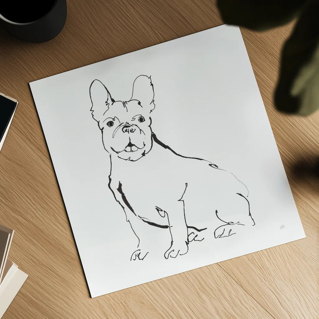 Line Dog French Bulldog II by Chris Paschke. Shown as a detailed flat fine art print, highlighting archival giclee quality. Available as an archival giclee rolled canvas, fine art paper, or poster print. SKU 63552a.