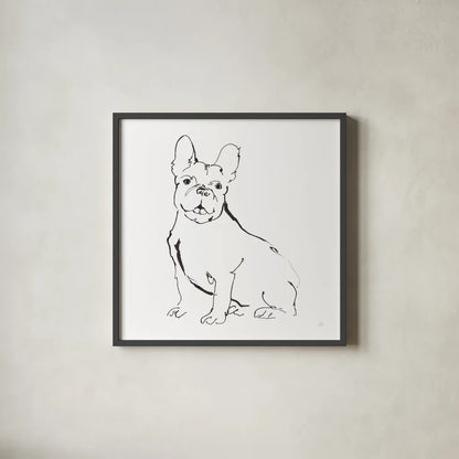 Line Dog French Bulldog II by Chris Paschke. Shown in a sleek black glass frame for a contemporary gallery look. Available as an archival giclee rolled canvas, fine art paper, or poster print. SKU 63552a.