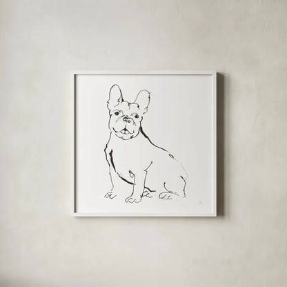 Line Dog French Bulldog II by Chris Paschke. Shown in a crisp white glass frame for a clean and minimalist style. Available as an archival giclee rolled canvas, fine art paper, or poster print. SKU 63552a.