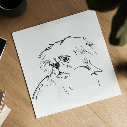 Line Dog Pekingese by Chris Paschke. Shown as a detailed flat fine art print, highlighting archival giclee quality. Available as an archival giclee rolled canvas, fine art paper, or poster print. SKU 63553a.