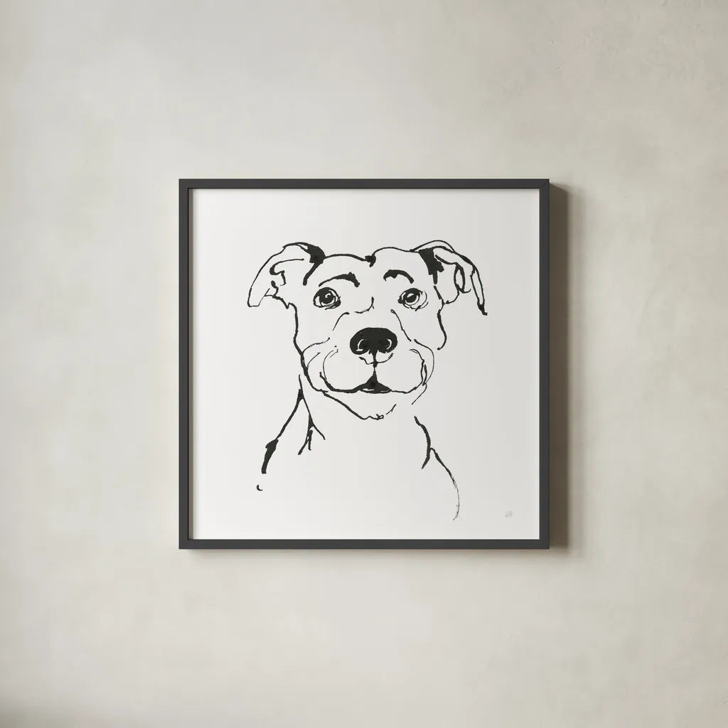 Line Dog Pitbull I by Chris Paschke. Shown in a sleek black glass frame for a contemporary gallery look. Available as an archival giclee rolled canvas, fine art paper, or poster print. SKU 63686a.