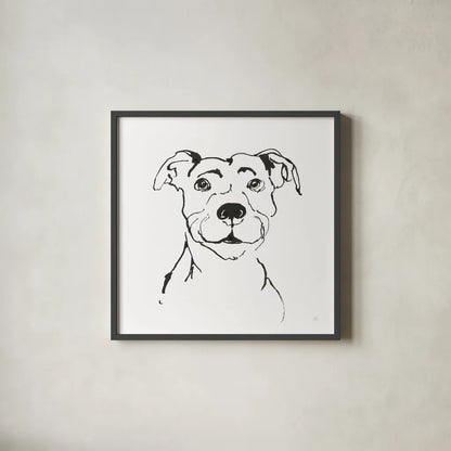 Line Dog Pitbull I by Chris Paschke. Shown in a sleek black glass frame for a contemporary gallery look. Available as an archival giclee rolled canvas, fine art paper, or poster print. SKU 63686a.