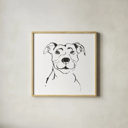 Line Dog Pitbull I by Chris Paschke. Shown in a natural wood glass frame for a timeless modern aesthetic. Available as an archival giclee rolled canvas, fine art paper, or poster print. SKU 63686a.