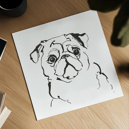 Line Dog Pug I by Chris Paschke. Shown as a detailed flat fine art print, highlighting archival giclee quality. Available as an archival giclee rolled canvas, fine art paper, or poster print. SKU 63554a.
