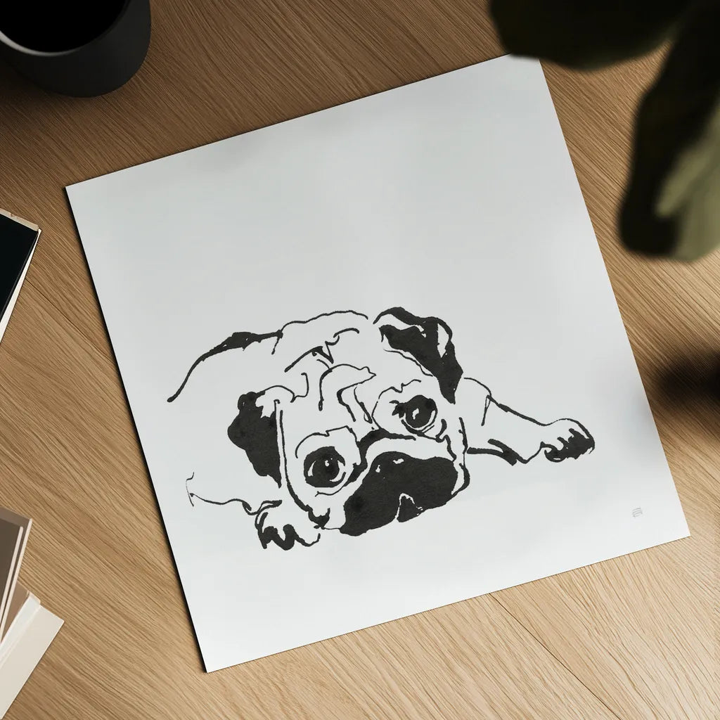 Line Dog Pug II by Chris Paschke. Shown as a detailed flat fine art print, highlighting archival giclee quality. Available as an archival giclee rolled canvas, fine art paper, or poster print. SKU 63555a.