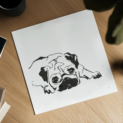 Line Dog Pug II by Chris Paschke. Shown as a detailed flat fine art print, highlighting archival giclee quality. Available as an archival giclee rolled canvas, fine art paper, or poster print. SKU 63555a.