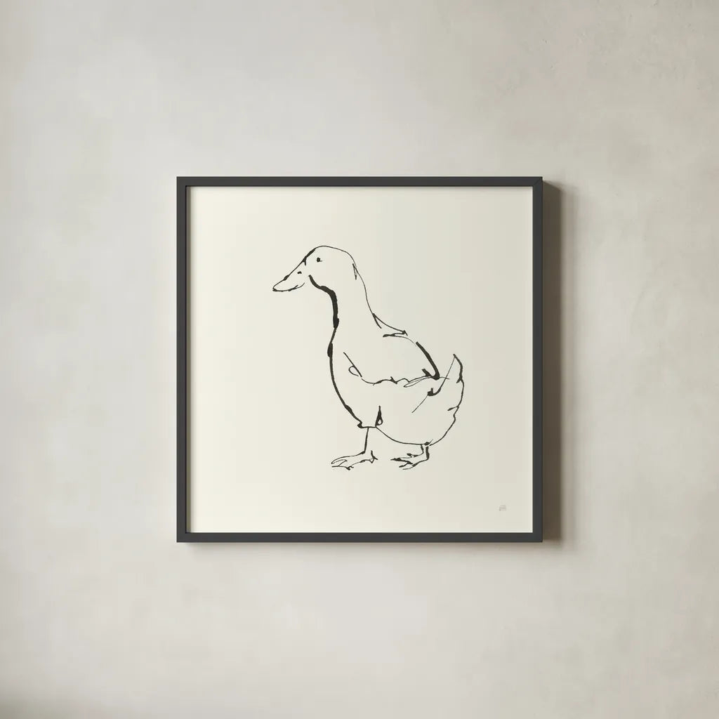 Line Duck I by Chris Paschke. Shown in a sleek black glass frame for a contemporary gallery look. Available as an archival giclee rolled canvas, fine art paper, or poster print. SKU 58323a.