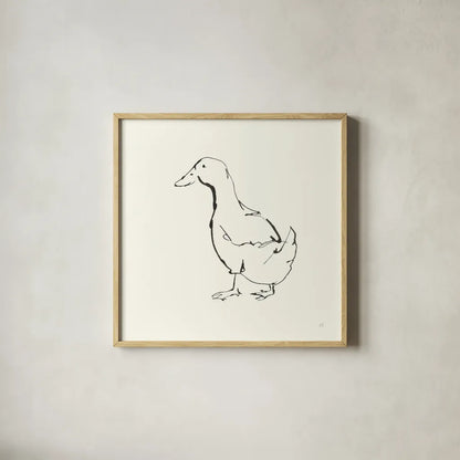 Line Duck I by Chris Paschke. Shown in a natural wood glass frame for a timeless modern aesthetic. Available as an archival giclee rolled canvas, fine art paper, or poster print. SKU 58323a.
