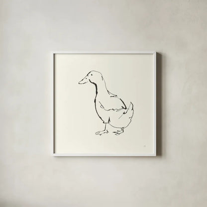 Line Duck I by Chris Paschke. Shown in a crisp white glass frame for a clean and minimalist style. Available as an archival giclee rolled canvas, fine art paper, or poster print. SKU 58323a.