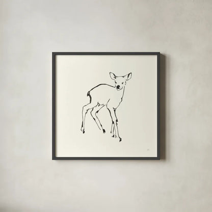 Line Fawn by Chris Paschke. Shown in a sleek black glass frame for a contemporary gallery look. Available as an archival giclee rolled canvas, fine art paper, or poster print. SKU 58328a.