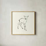 Line Fawn by Chris Paschke. Shown in a natural wood glass frame for a timeless modern aesthetic. Available as an archival giclee rolled canvas, fine art paper, or poster print. SKU 58328a.