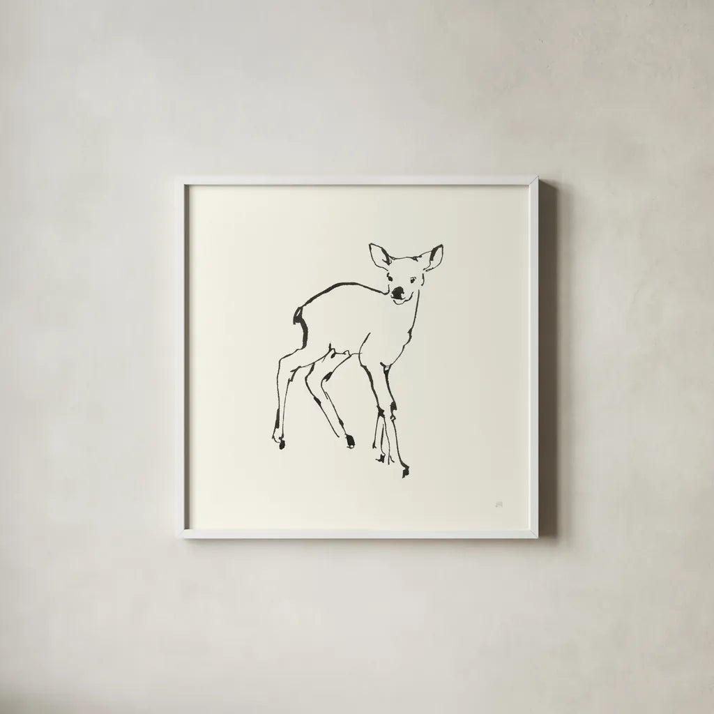 Line Fawn by Chris Paschke. Shown in a crisp white glass frame for a clean and minimalist style. Available as an archival giclee rolled canvas, fine art paper, or poster print. SKU 58328a.