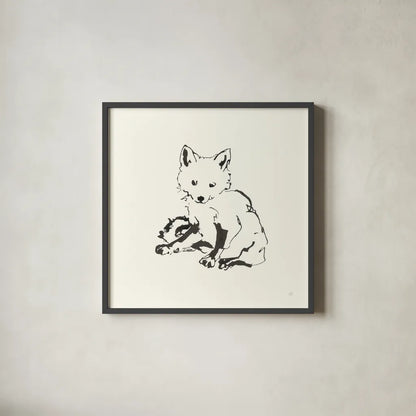 Line Fox by Chris Paschke. Shown in a sleek black glass frame for a contemporary gallery look. Available as an archival giclee rolled canvas, fine art paper, or poster print. SKU 58331a.