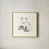 Line Fox by Chris Paschke. Shown in a natural wood glass frame for a timeless modern aesthetic. Available as an archival giclee rolled canvas, fine art paper, or poster print. SKU 58331a.