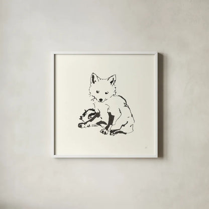 Line Fox by Chris Paschke. Shown in a crisp white glass frame for a clean and minimalist style. Available as an archival giclee rolled canvas, fine art paper, or poster print. SKU 58331a.