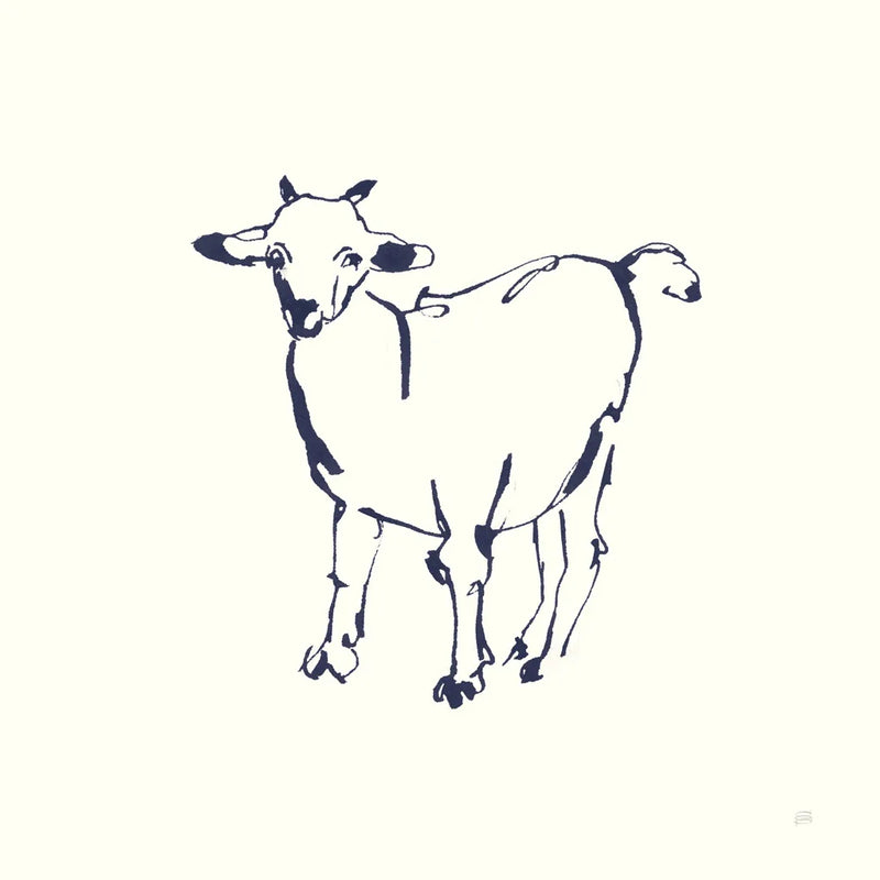 Line Goat Navy by Chris Paschke. SKU 62295a. Archival Giclee Fine art print for wall decor.