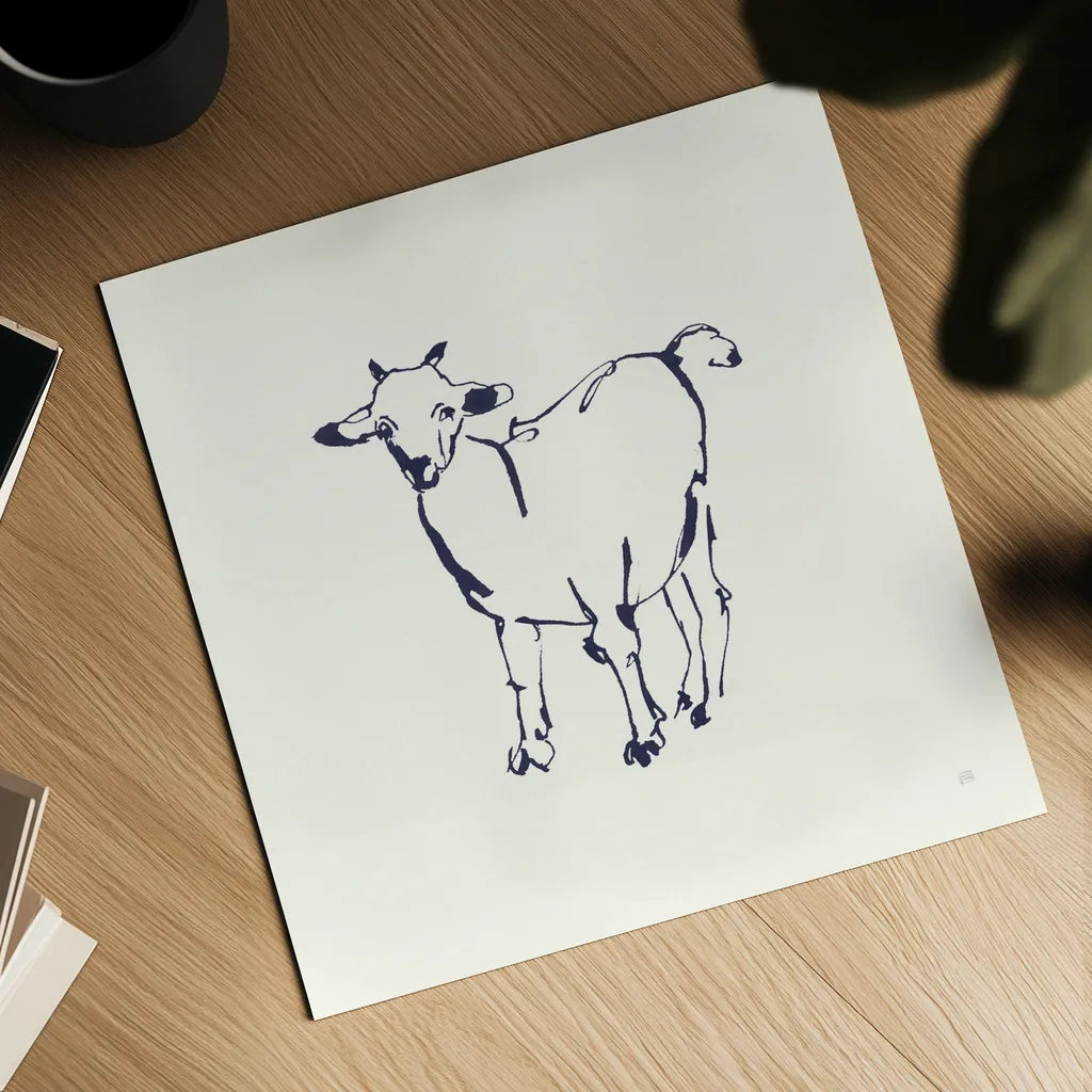 Line Goat Navy by Chris Paschke. Shown as a detailed flat fine art print, highlighting archival giclee quality. Available as an archival giclee rolled canvas, fine art paper, or poster print. SKU 62295a.