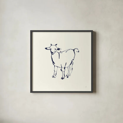 Line Goat Navy by Chris Paschke. Shown in a sleek black glass frame for a contemporary gallery look. Available as an archival giclee rolled canvas, fine art paper, or poster print. SKU 62295a.