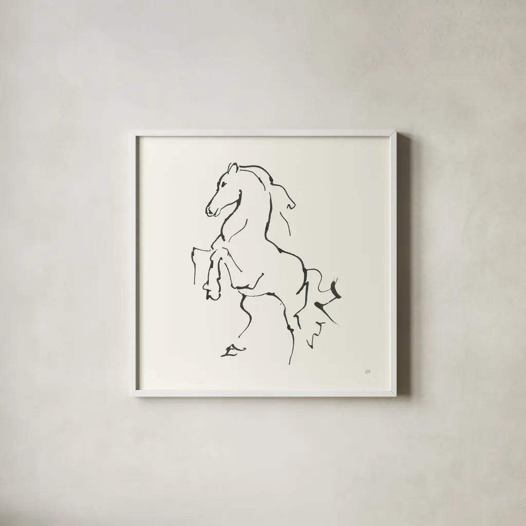 Line Horse I by Chris Paschke. Shown in a crisp white glass frame for a clean and minimalist style. Available as an archival giclee rolled canvas, fine art paper, or poster print. SKU 62489a.