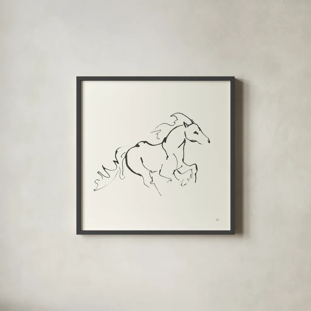 Line Horse II by Chris Paschke. Shown in a sleek black glass frame for a contemporary gallery look. Available as an archival giclee rolled canvas, fine art paper, or poster print. SKU 62490a.