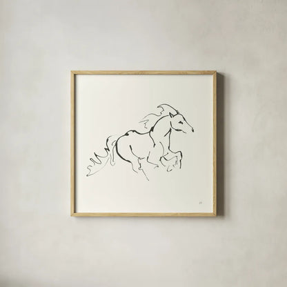 Line Horse II by Chris Paschke. Shown in a natural wood glass frame for a timeless modern aesthetic. Available as an archival giclee rolled canvas, fine art paper, or poster print. SKU 62490a.