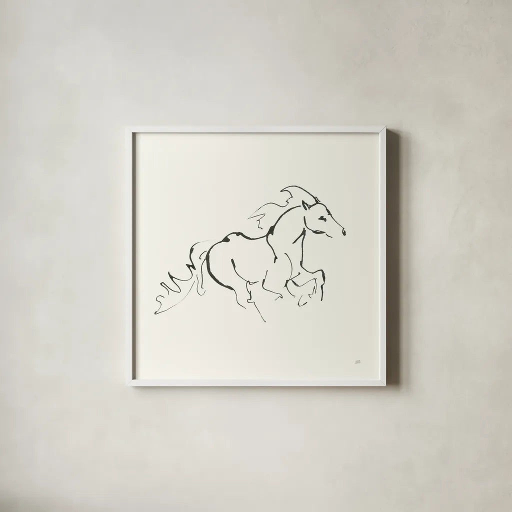 Line Horse II by Chris Paschke. Shown in a crisp white glass frame for a clean and minimalist style. Available as an archival giclee rolled canvas, fine art paper, or poster print. SKU 62490a.