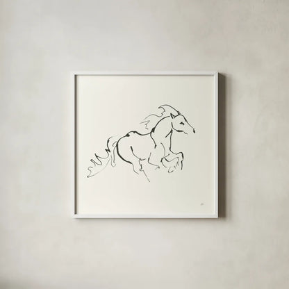 Line Horse II by Chris Paschke. Shown in a crisp white glass frame for a clean and minimalist style. Available as an archival giclee rolled canvas, fine art paper, or poster print. SKU 62490a.