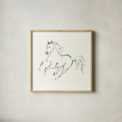 Line Horse III by Chris Paschke. Shown in a natural wood glass frame for a timeless modern aesthetic. Available as an archival giclee rolled canvas, fine art paper, or poster print. SKU 62491a.