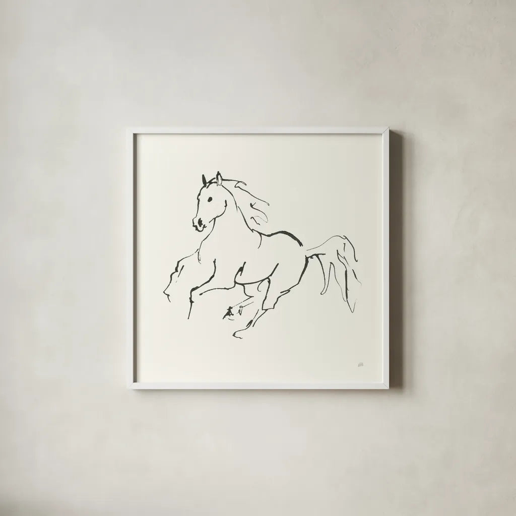 Line Horse III by Chris Paschke. Shown in a crisp white glass frame for a clean and minimalist style. Available as an archival giclee rolled canvas, fine art paper, or poster print. SKU 62491a.
