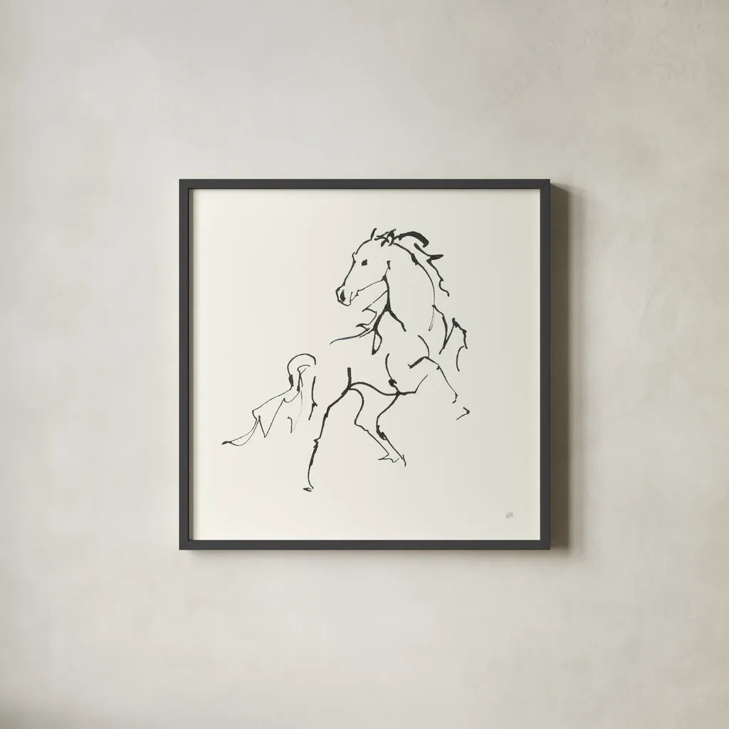 Line Horse IV by Chris Paschke. Shown in a sleek black glass frame for a contemporary gallery look. Available as an archival giclee rolled canvas, fine art paper, or poster print. SKU 62492a.