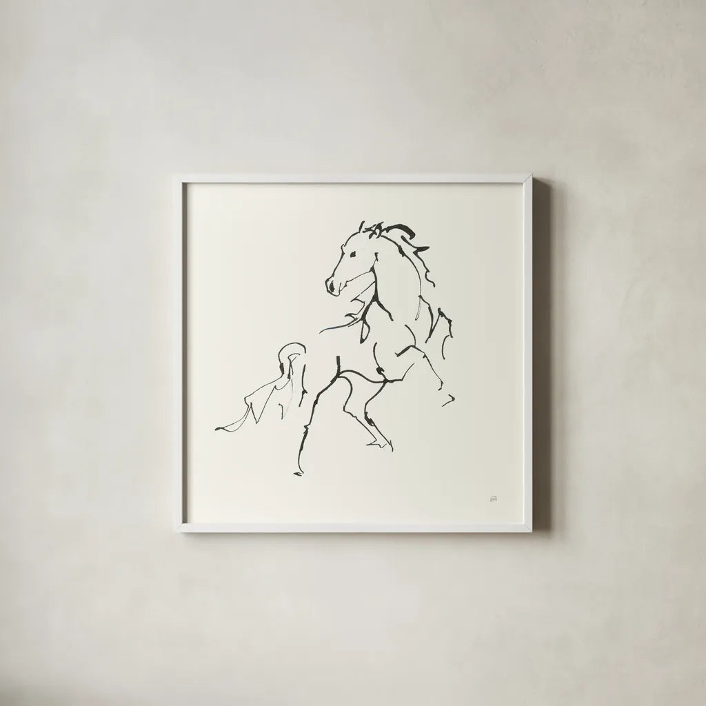 Line Horse IV by Chris Paschke. Shown in a crisp white glass frame for a clean and minimalist style. Available as an archival giclee rolled canvas, fine art paper, or poster print. SKU 62492a.