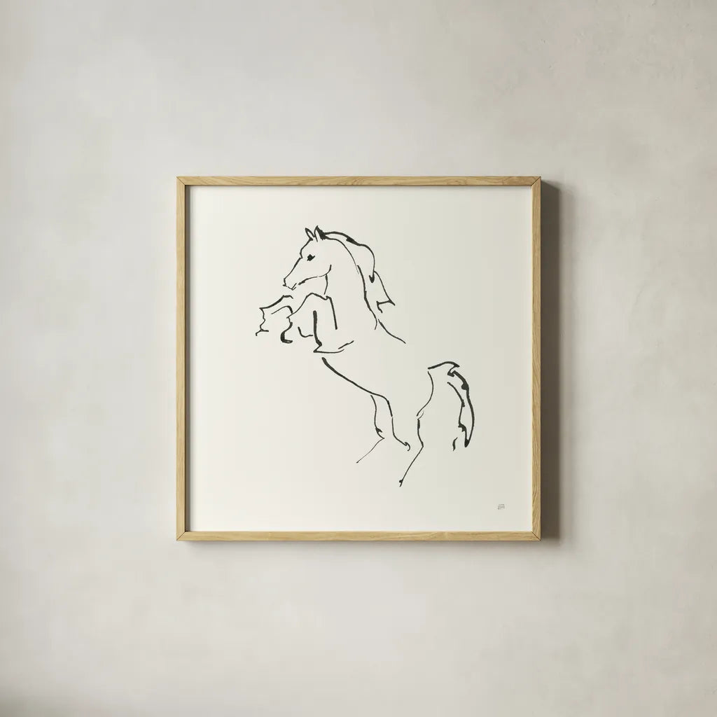 Line Horse IX by Chris Paschke. Shown in a natural wood glass frame for a timeless modern aesthetic. Available as an archival giclee rolled canvas, fine art paper, or poster print. SKU 62497a.