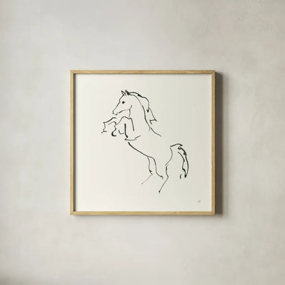 Line Horse IX by Chris Paschke. Shown in a natural wood glass frame for a timeless modern aesthetic. Available as an archival giclee rolled canvas, fine art paper, or poster print. SKU 62497a.