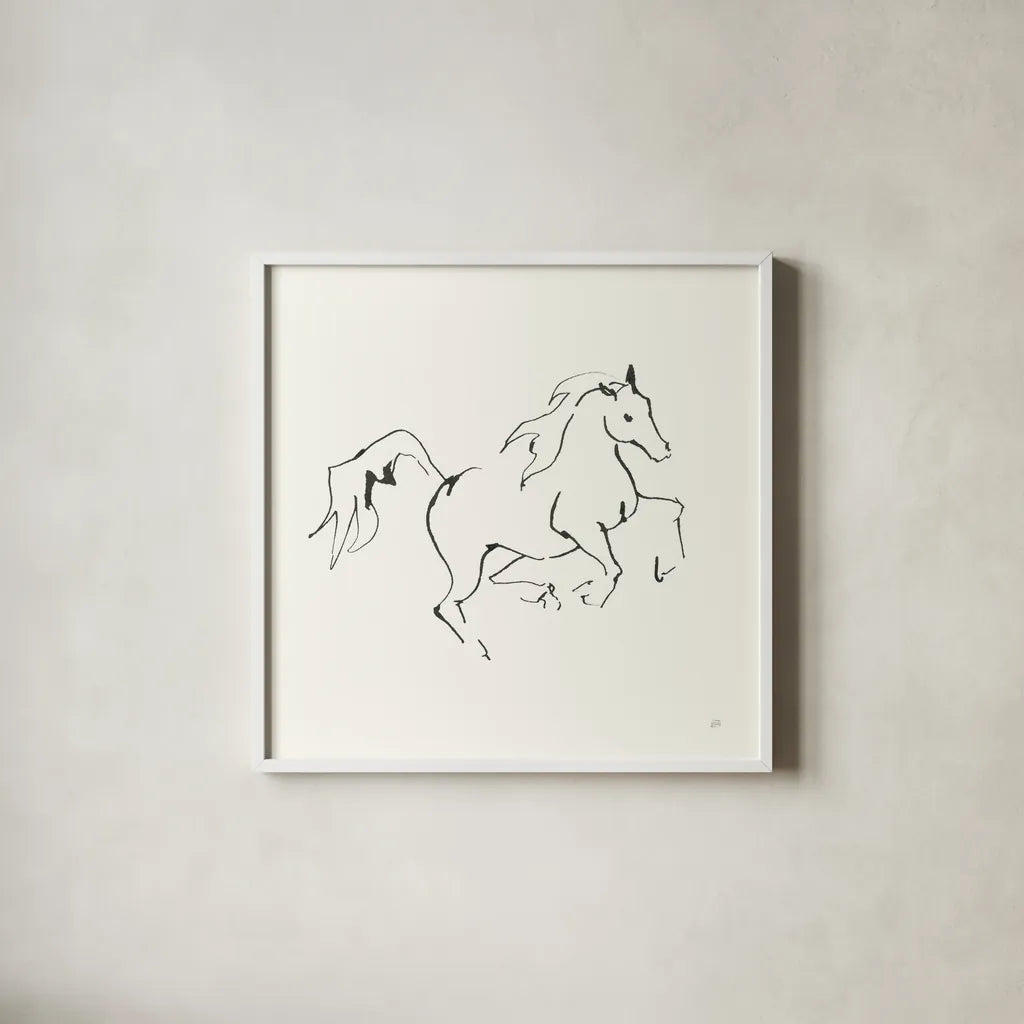 Line Horse V by Chris Paschke. Shown in a crisp white glass frame for a clean and minimalist style. Available as an archival giclee rolled canvas, fine art paper, or poster print. SKU 62493a.