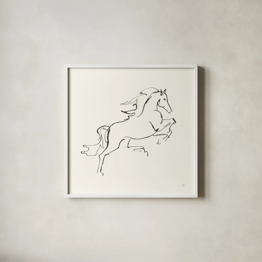 Line Horse VI by Chris Paschke. Shown in a crisp white glass frame for a clean and minimalist style. Available as an archival giclee rolled canvas, fine art paper, or poster print. SKU 62494a.