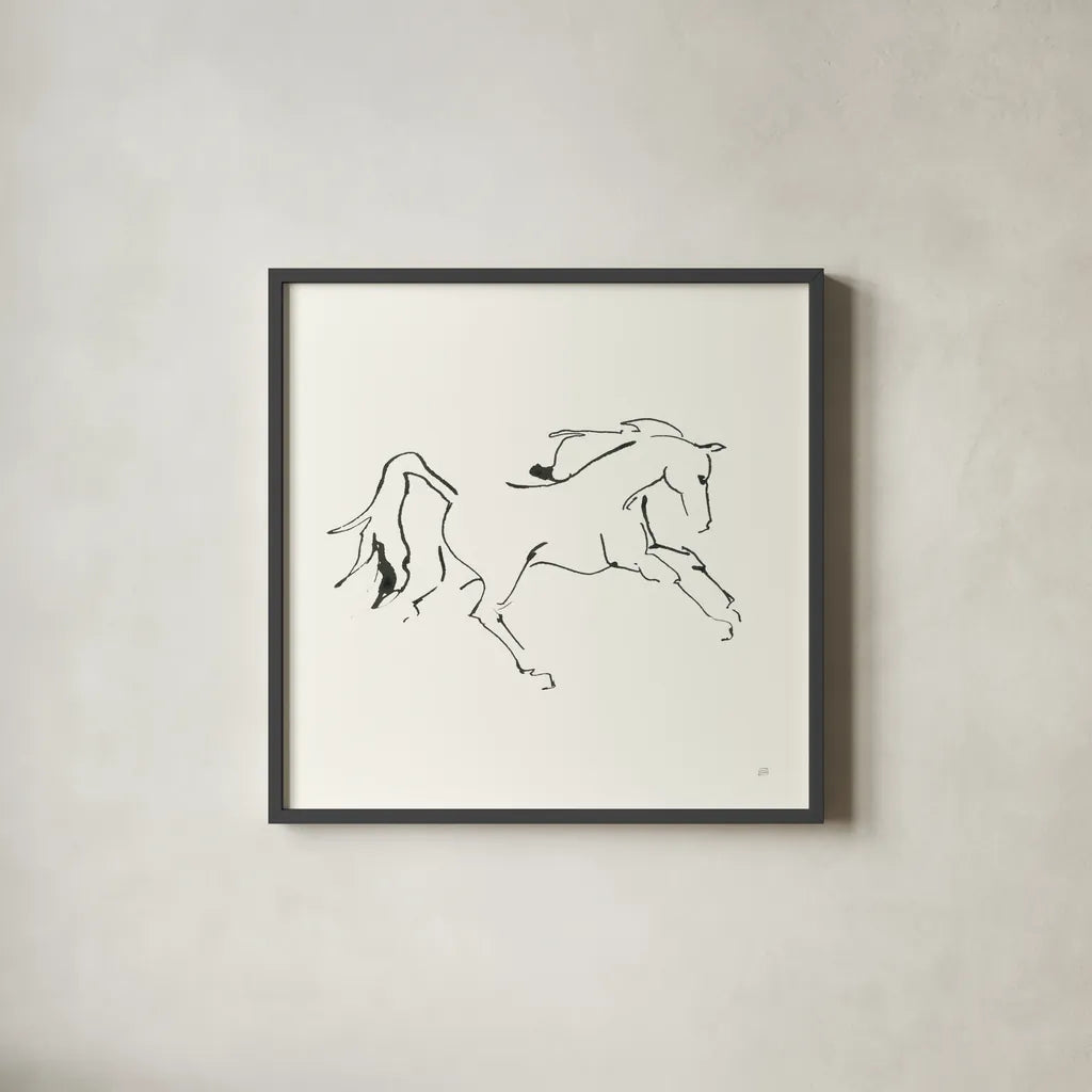 Line Horse VII by Chris Paschke. Shown in a sleek black glass frame for a contemporary gallery look. Available as an archival giclee rolled canvas, fine art paper, or poster print. SKU 62495a.