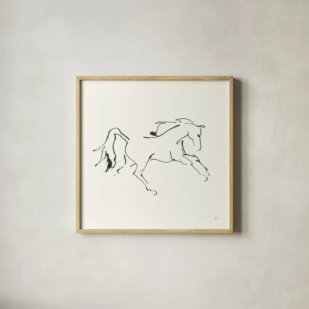 Line Horse VII by Chris Paschke. Shown in a natural wood glass frame for a timeless modern aesthetic. Available as an archival giclee rolled canvas, fine art paper, or poster print. SKU 62495a.