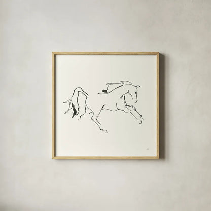 Line Horse VII by Chris Paschke. Shown in a natural wood glass frame for a timeless modern aesthetic. Available as an archival giclee rolled canvas, fine art paper, or poster print. SKU 62495a.
