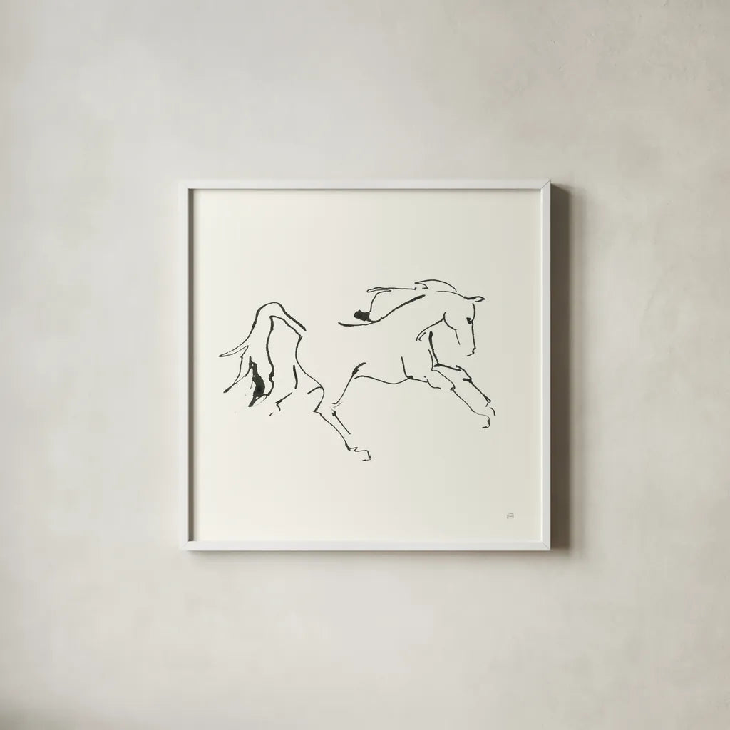 Line Horse VII by Chris Paschke. Shown in a crisp white glass frame for a clean and minimalist style. Available as an archival giclee rolled canvas, fine art paper, or poster print. SKU 62495a.